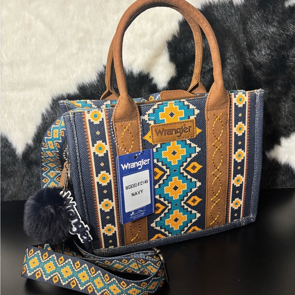 Wrangler Women's Blue and Brown Patterned Satchel